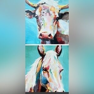 Farm Animals Horse & Cow Prints on canvas